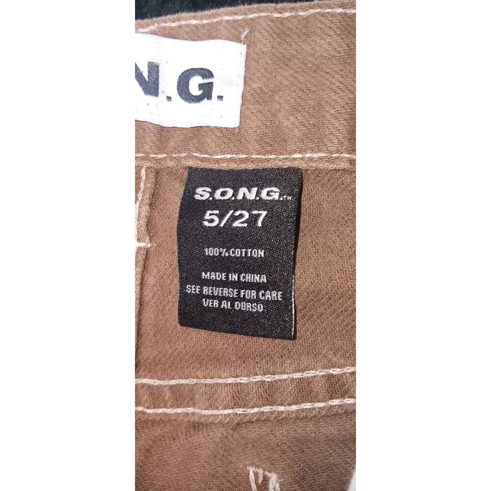 SONG Y2K 90s Boyfriend Cargo Utility Pants Juniors 5/27 Brown Gorpcore Cabincore - Picture 2 of 12